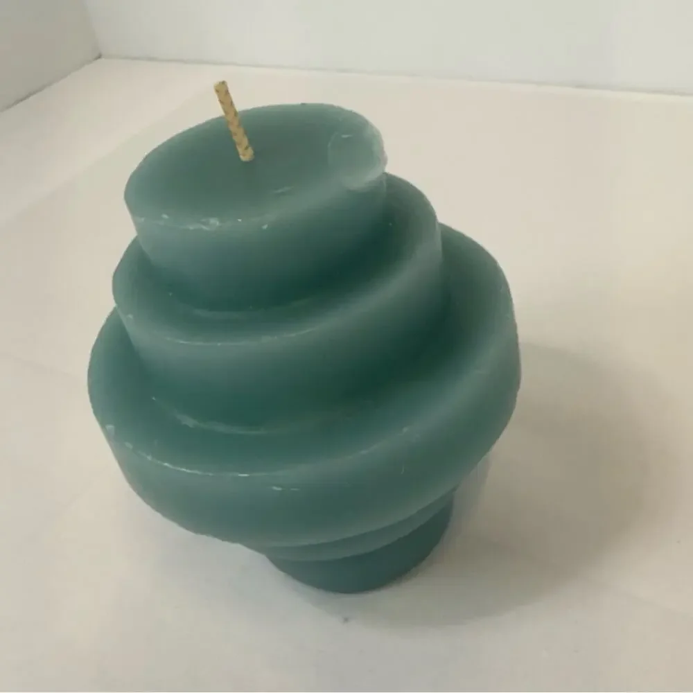 Tiered Pillar Candle Seafoam Light Teal Blue Green geometric modern ocean 4” NEW